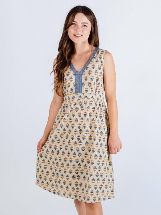 Mata Traders Jaya Sleeveless Dress - Blue Floral Dresses Mata Traders