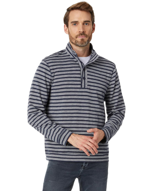 Men's Mock Neck Pullover in Indigo Stripe - Madison's Niche