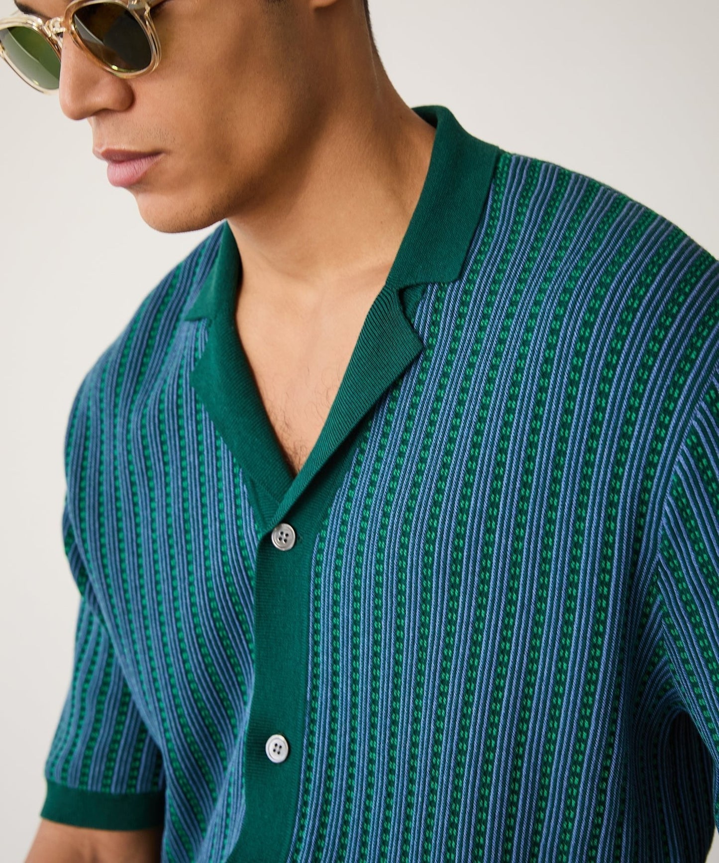 Mixed Stripe Bungalow Polo in Evergreen