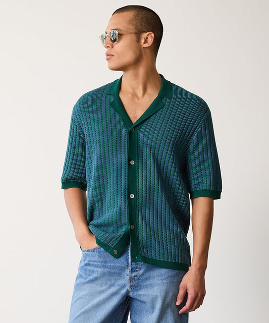 Mixed Stripe Bungalow Polo in Evergreen