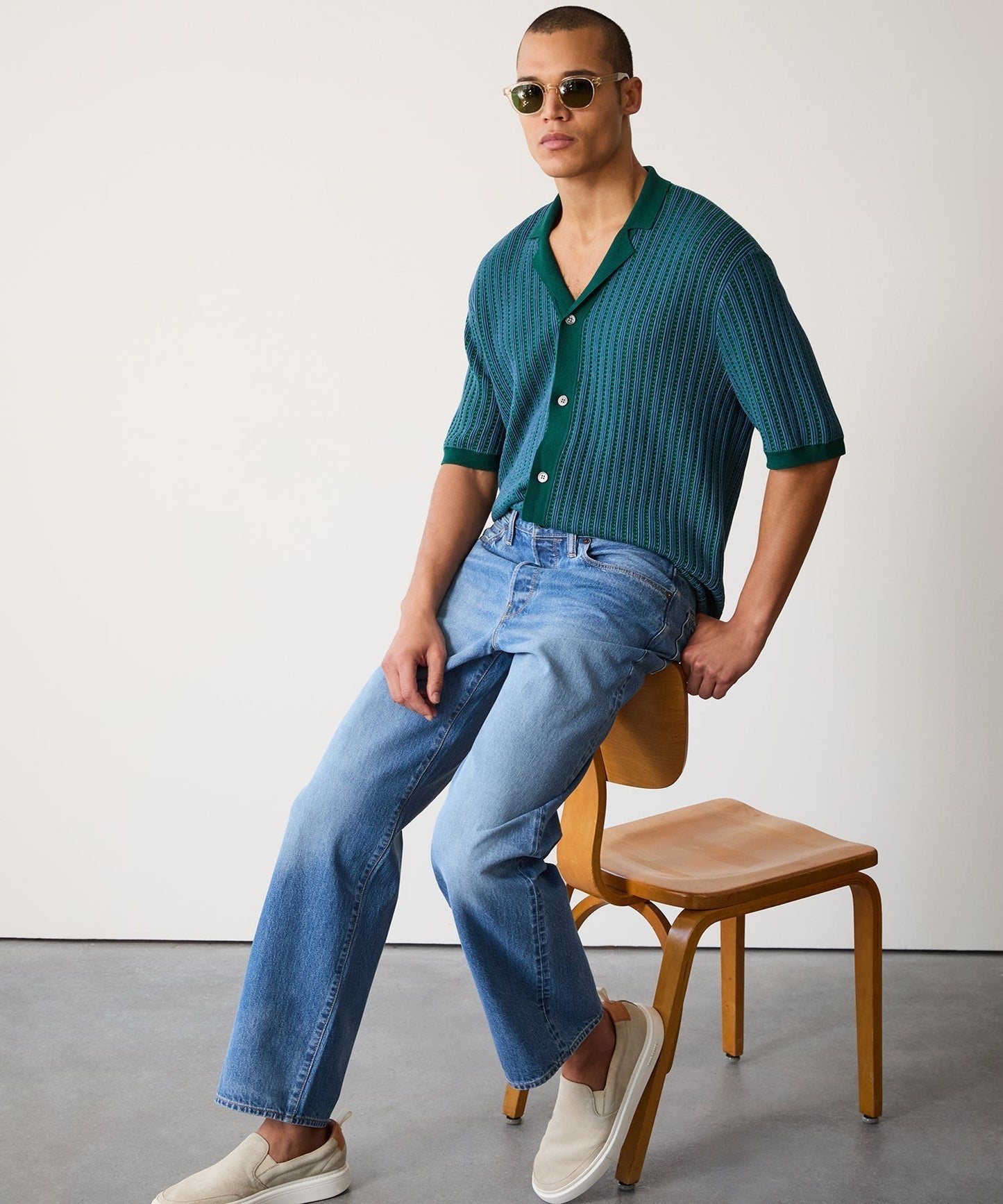 Mixed Stripe Bungalow Polo in Evergreen