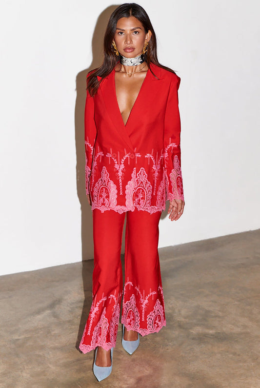 Red And Pink Lace Frany Blazer