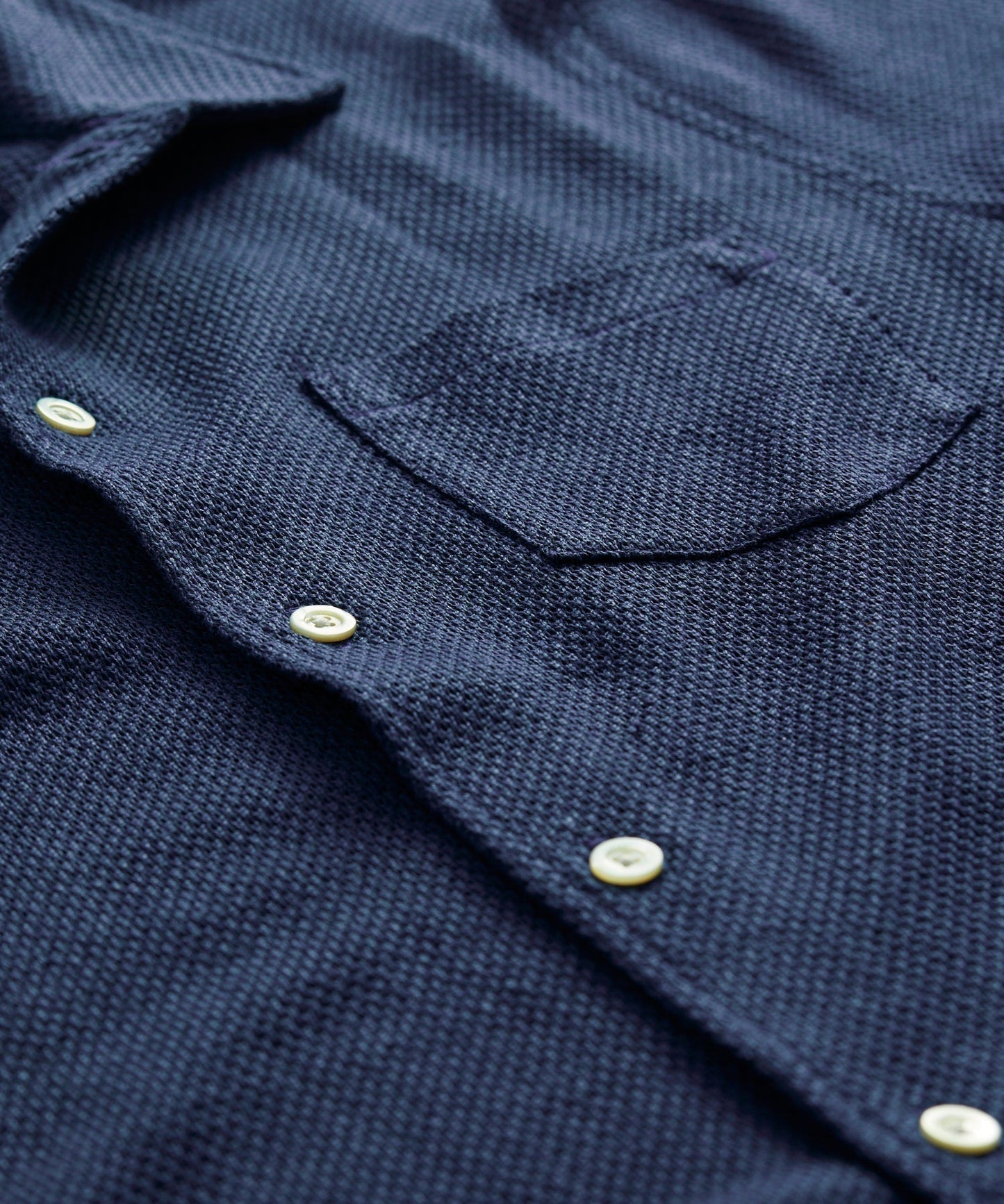 Open-Knit Linen Polo in Navy