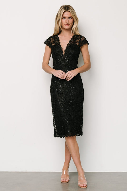 Oriana Embossed Shimmer Midi Dress | Black - Baltic Born