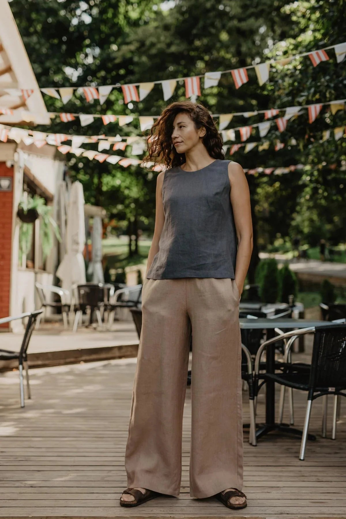 Oulu Super Long Linen Pants Pants + Jeans AmourLinen Rosy Brown XL