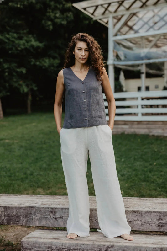 Oulu Super Long Linen Pants Pants + Jeans AmourLinen White XS