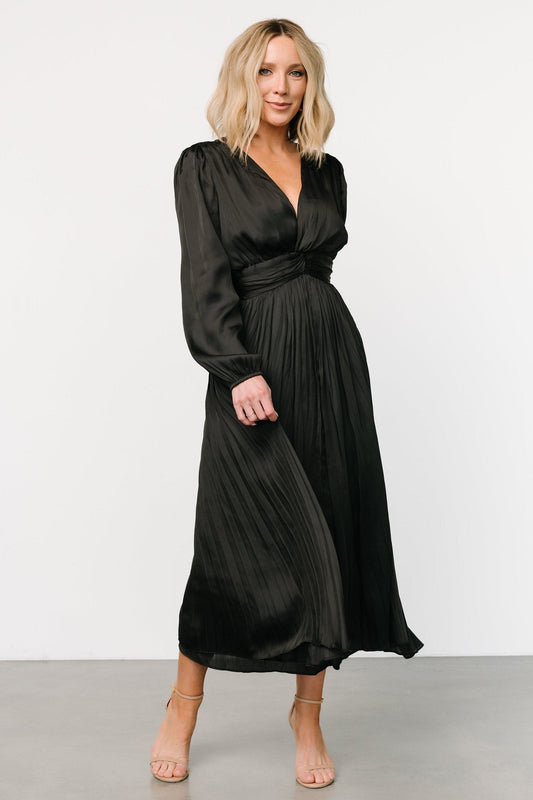 Perla Pleated Midi Dress | Black - Baltic Born
