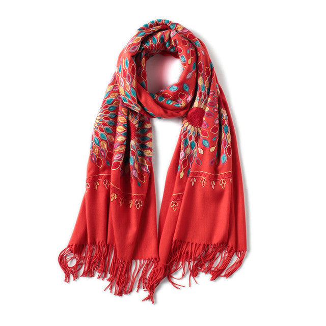 Embroidery Cashmere Wraps Wool Scarf