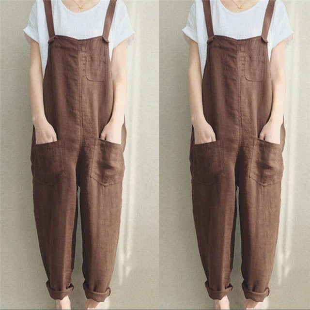 Casual Pocket Sleeveless Rompers