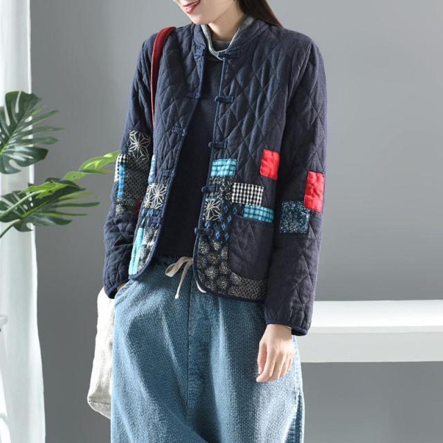 Vintage Winter Art Cotton Linen Patchwork Jacket
