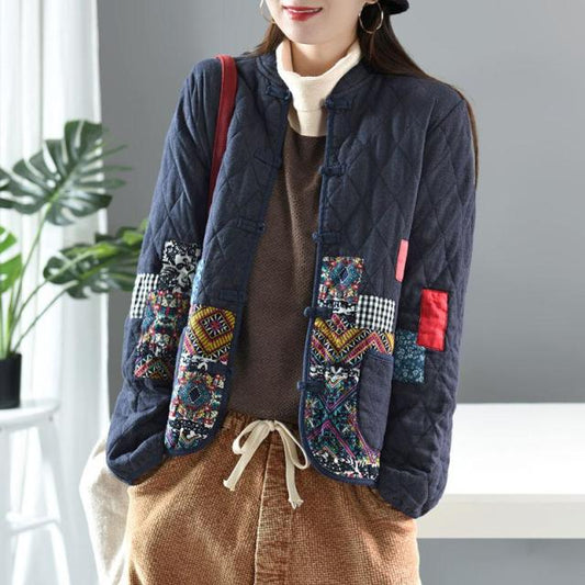 Vintage Winter Art Cotton Linen Patchwork Jacket