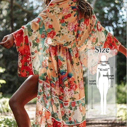 Bohemian Printed Kimono Wrap Dress
