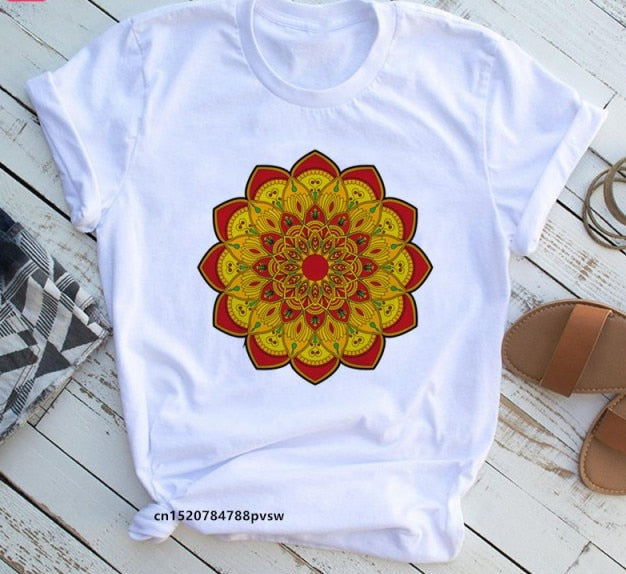 Mandala Flowers 90s Printed Funny Tshirt