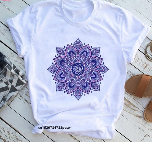 Mandala Flowers 90s Printed Funny Tshirt