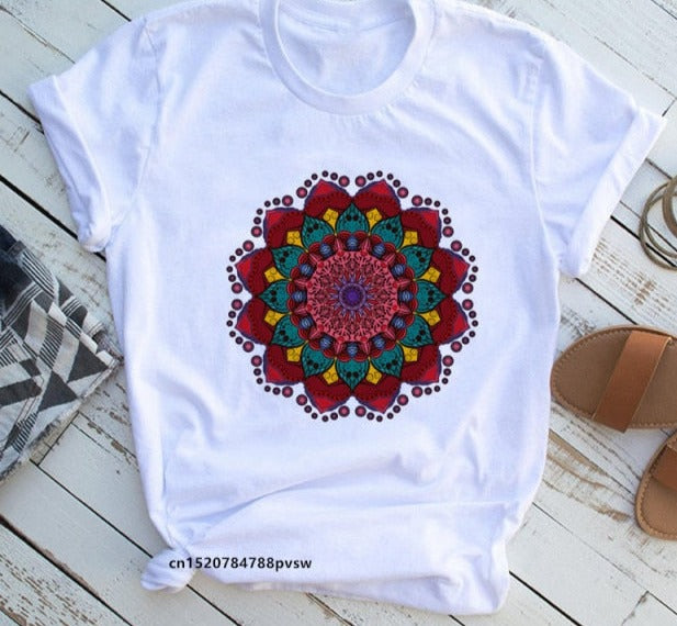 Mandala Flowers 90s Printed Funny Tshirt