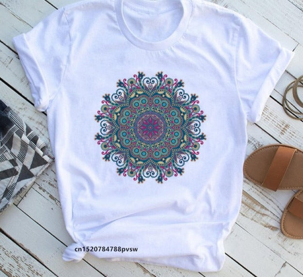 Mandala Flowers 90s Printed Funny Tshirt