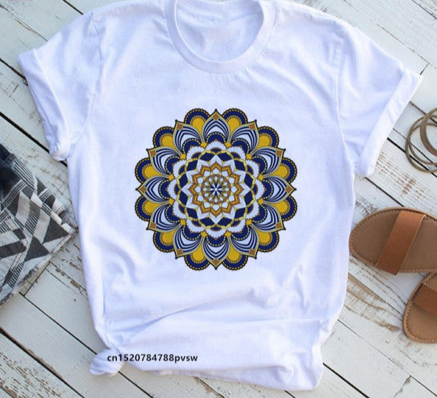Mandala Flowers 90s Printed Funny Tshirt