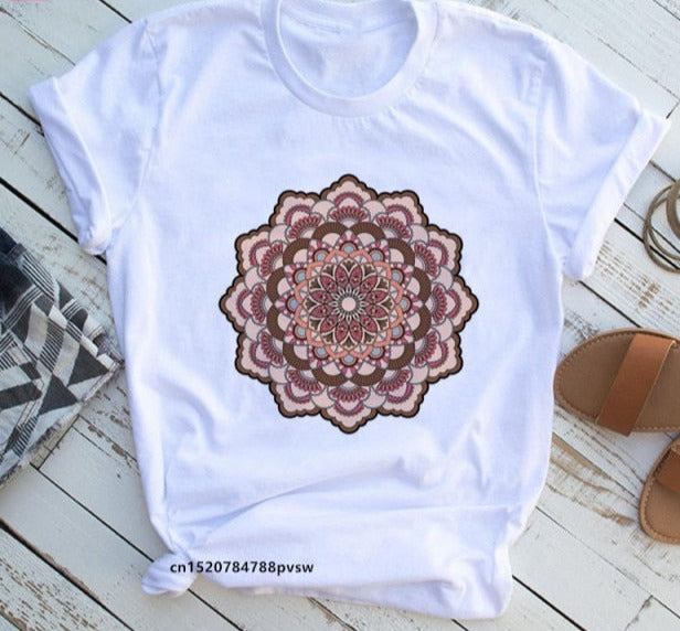 Mandala Flowers 90s Printed Funny Tshirt