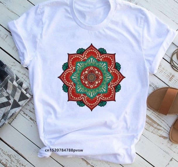Mandala Flowers 90s Printed Funny Tshirt