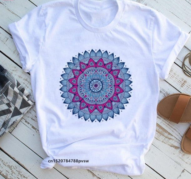 Mandala Flowers 90s Printed Funny Tshirt