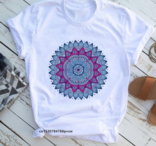 Mandala Flowers 90s Printed Funny Tshirt