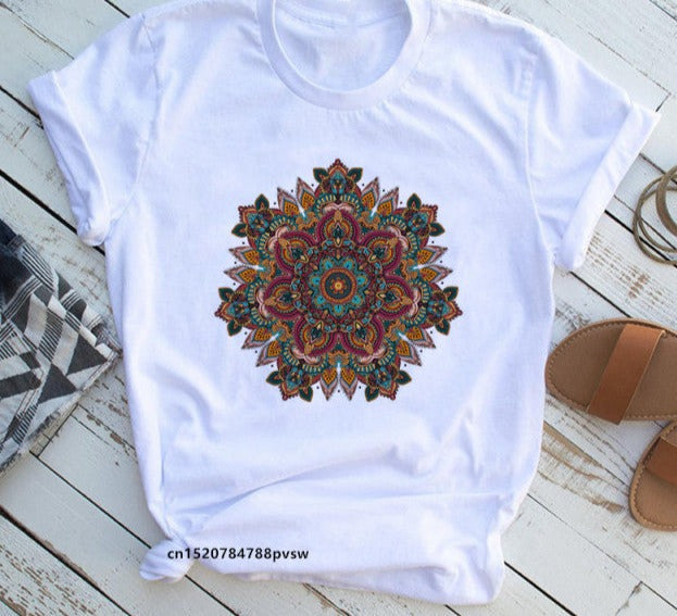 Mandala Flowers 90s Printed Funny Tshirt
