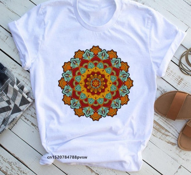 Mandala Flowers 90s Printed Funny Tshirt