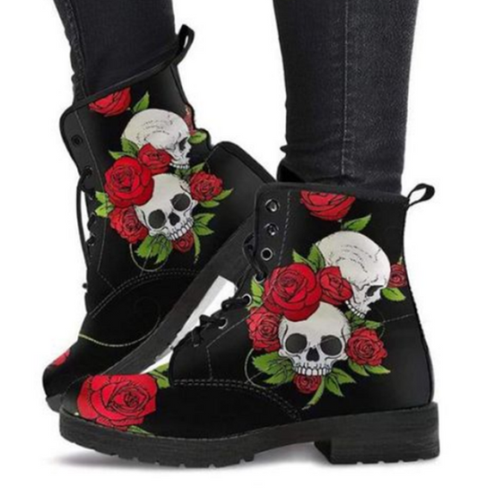 Digital Print Skull Pattern PU Boots
