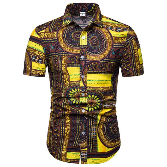 African Ethnic Print Hawaiian Shirts