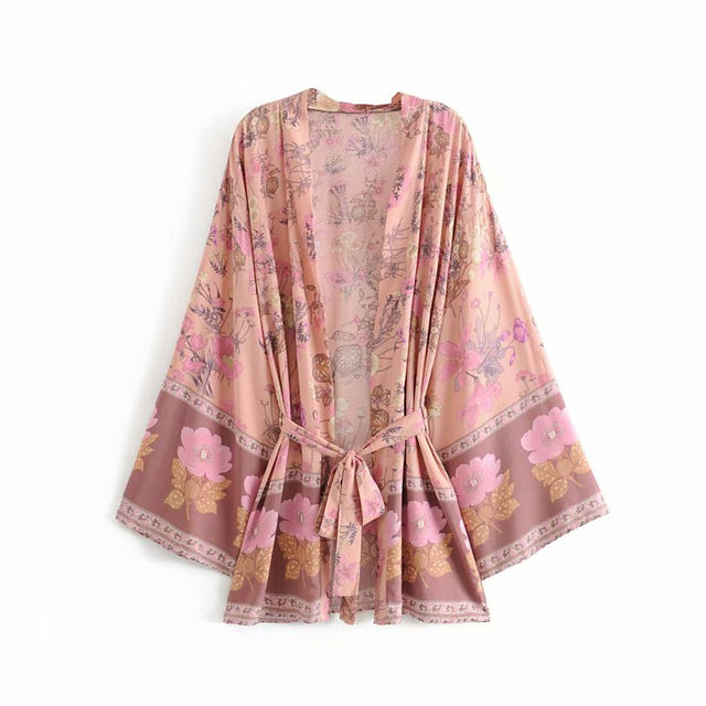 Vintage Chic Floral Print  Bohemian Kimono