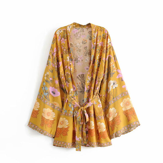 Vintage Chic Floral Print  Bohemian Kimono