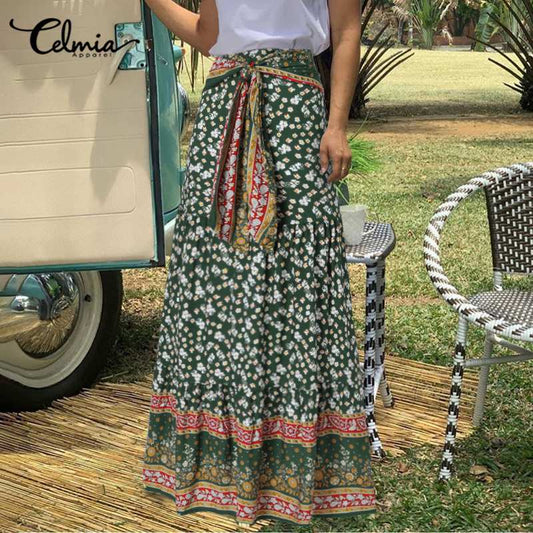 Bohemian Floral High-Waisted Maxi Skirt