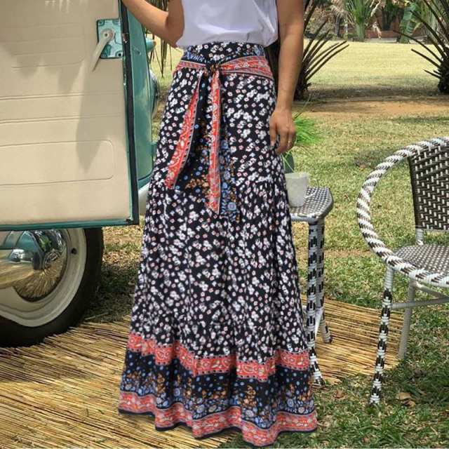 Bohemian Floral High-Waisted Maxi Skirt