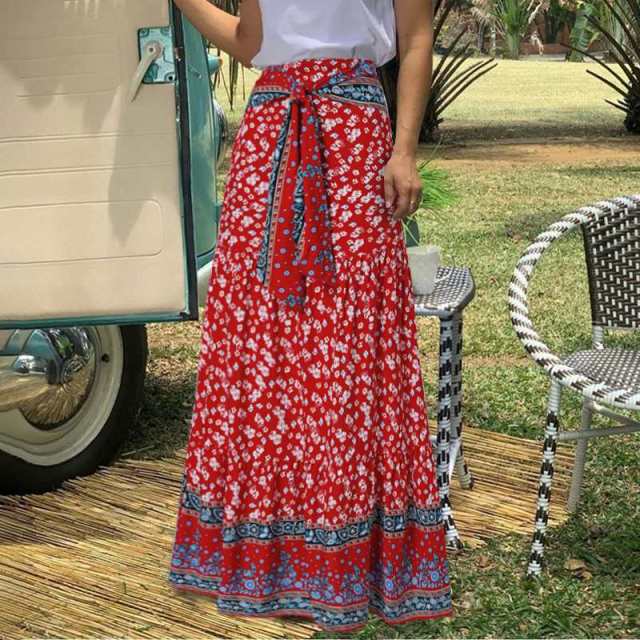 Bohemian Floral High-Waisted Maxi Skirt