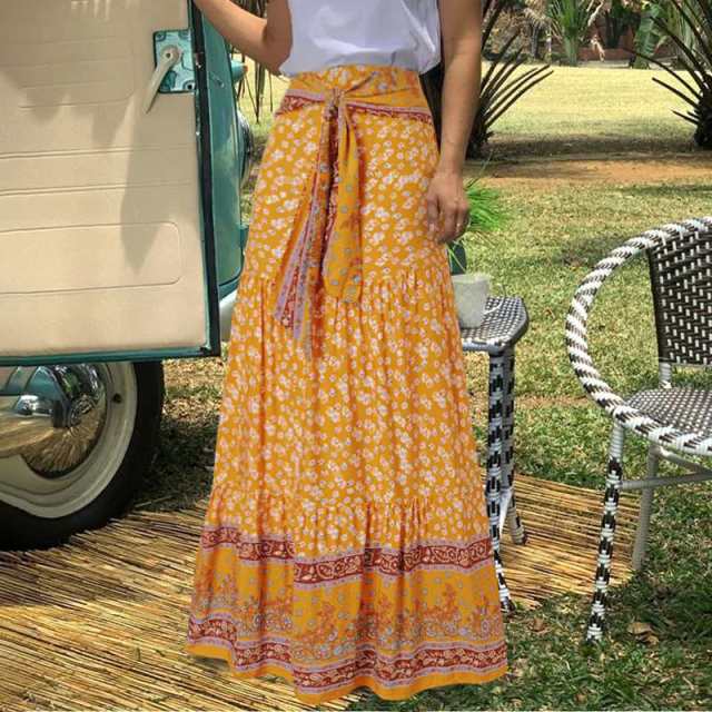 Bohemian Floral High-Waisted Maxi Skirt