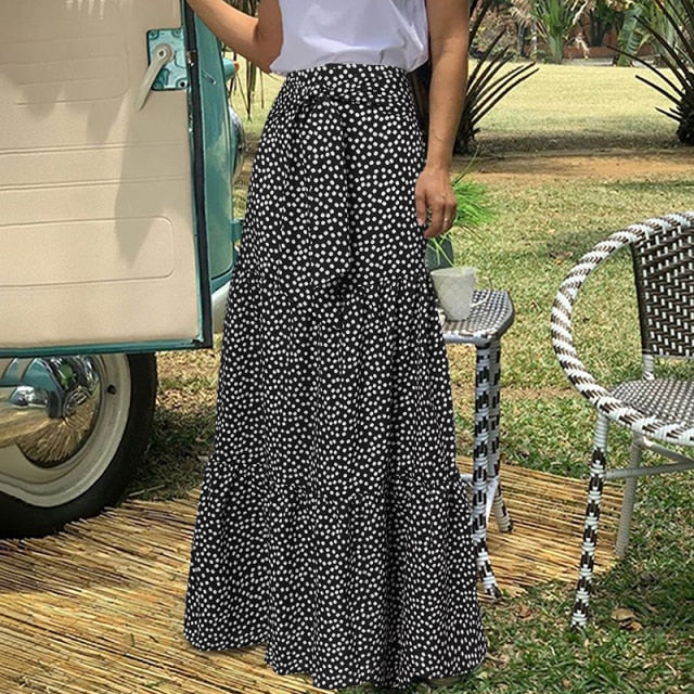 Bohemian Floral High-Waisted Maxi Skirt