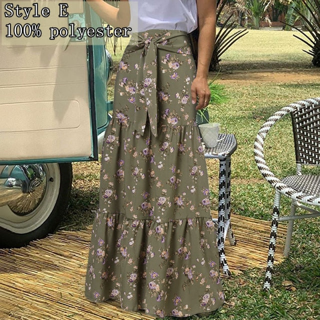 Bohemian Floral High-Waisted Maxi Skirt