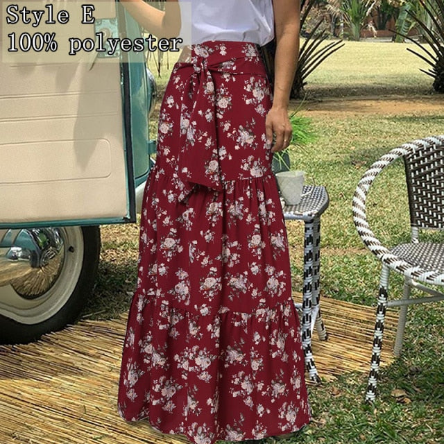 Bohemian Floral High-Waisted Maxi Skirt