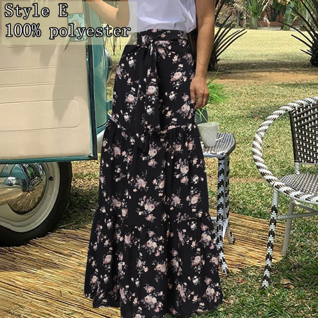 Bohemian Floral High-Waisted Maxi Skirt