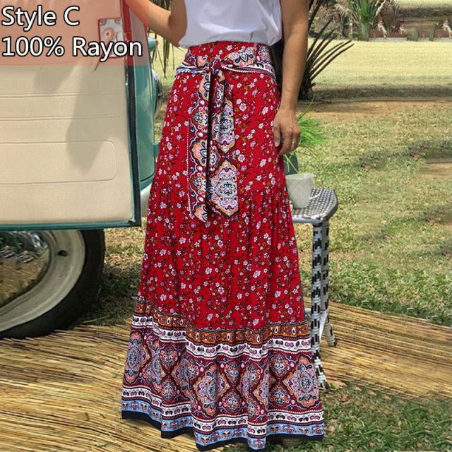 Bohemian Floral High-Waisted Maxi Skirt