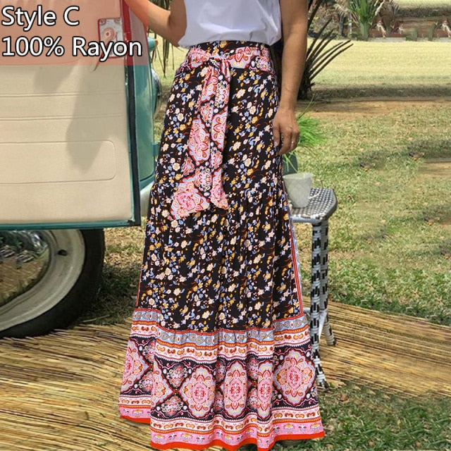 Bohemian Floral High-Waisted Maxi Skirt