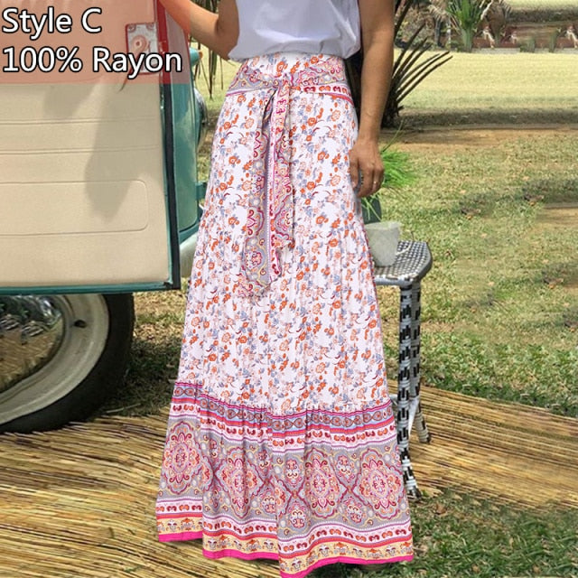 Bohemian Floral High-Waisted Maxi Skirt