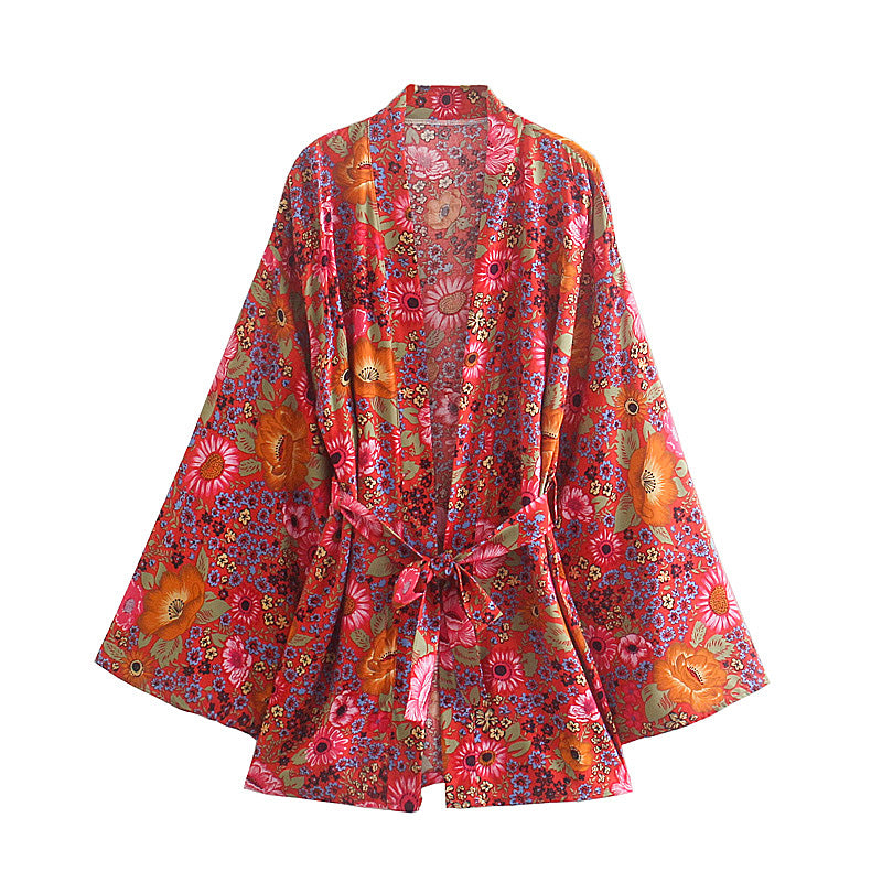 Boho Vintage Batwing Sleeves Sashes Kimono Robe