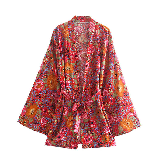 Boho Vintage Batwing Sleeves Sashes Kimono Robe