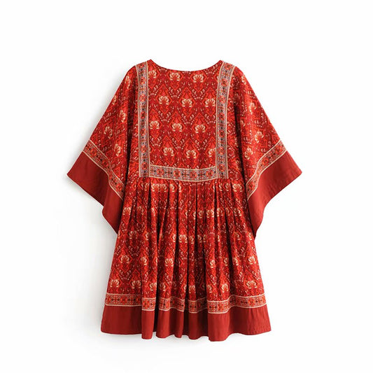 Vintage Chic O-neck Loose Cotton Mini Dress