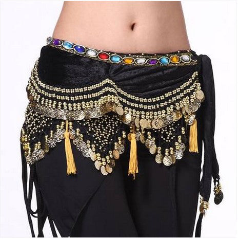 Velvet Lantern Gold Coins Belly Dance Hip Scarf For Women