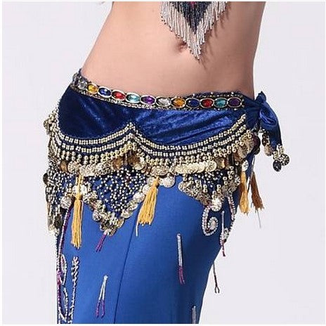 Velvet Lantern Gold Coins Belly Dance Hip Scarf For Women