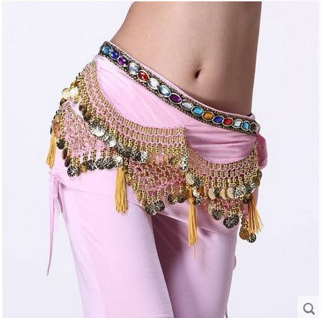 Velvet Lantern Gold Coins Belly Dance Hip Scarf For Women