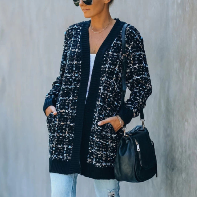Vintage Plaid Jacquard Knit Long Cardigans Coats
