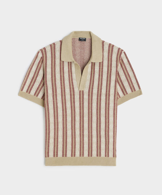 Relaxed Vertical Stripe Montauk Polo in Sand Dune